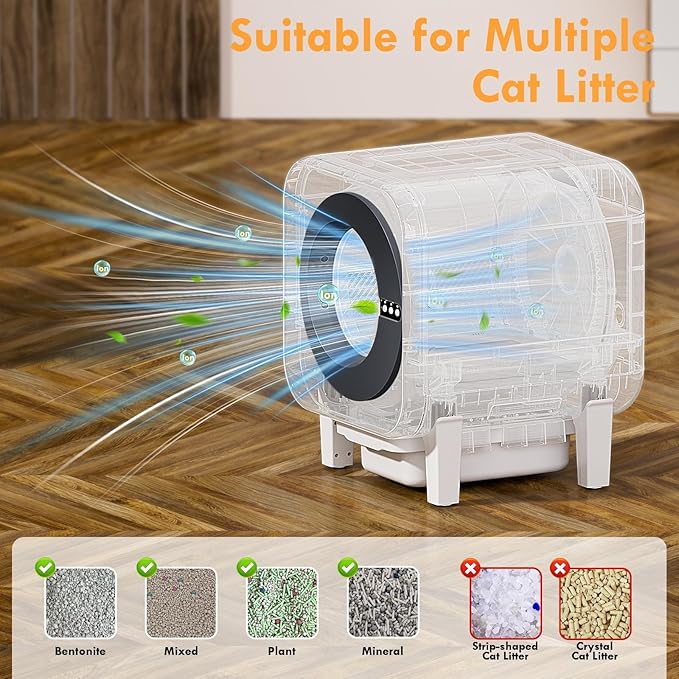 Automatic Cat Litter Box Self Cleaning with App Control, 75l Large Cat Litter Box for Multi-Cat Homes, Infrared Sensing & Weight Sensors, Easy Cleaning, Odor Eliminator, Trash Bags, Black