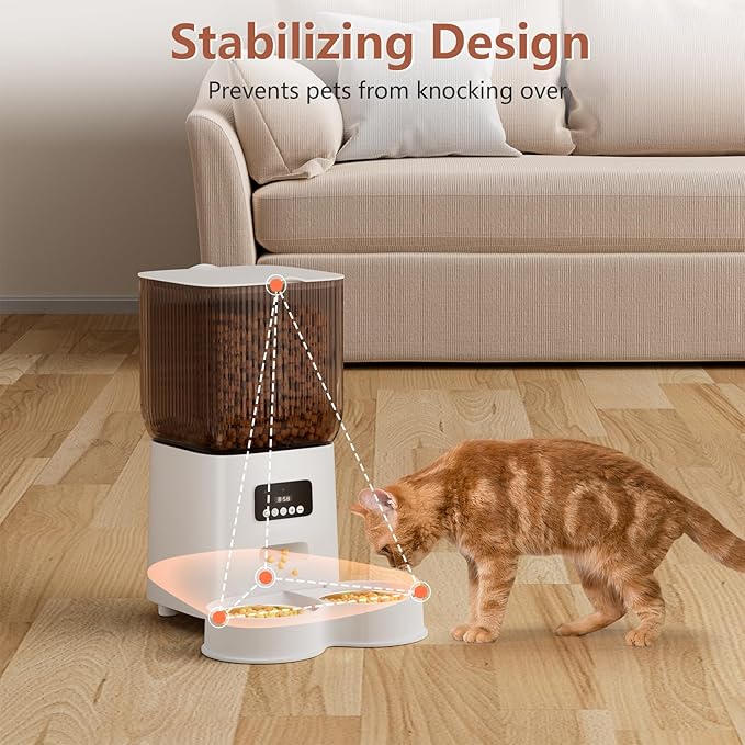 Automatic Cat Feeder, 5L Timed Cat Food Dispenser with Dual Power Supply, Pet Feeder up to 9 Meals per Day for 2 Cats, Automatic Pet Feeder for Small Dogs and Cats Indoor(Botton)