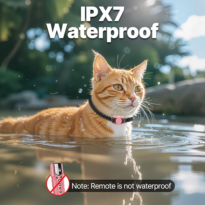 Cat Training Collar No Shock,Tiniest Vibrating Cat Collar with Remote 2000ft, Vibration Collar for Small Cat 5-15lbs & Medium Large Cats, Safe Lock, Beep, Vibrate, No Prongs, Waterproof, Pink