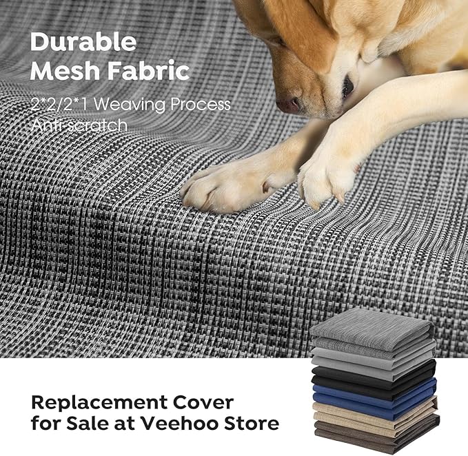 Veehoo Outdoor Elevated Dog Bed for Medium Dogs, Cooling Raised Dog Cots Beds Training Platform Off Ground Hammock with Breathable Mesh, No-Slip Feet, 32"x25", Black Silver