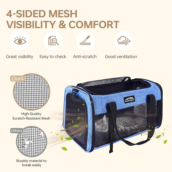 Large Cat/Dog Carrier up to 25 Pounds, Portable Soft Sided Pet Travel Carriers for Medium Big Cats and Puppy, Collapsible Puppy Crate Outdoor 20x13x13in, Dark Blue