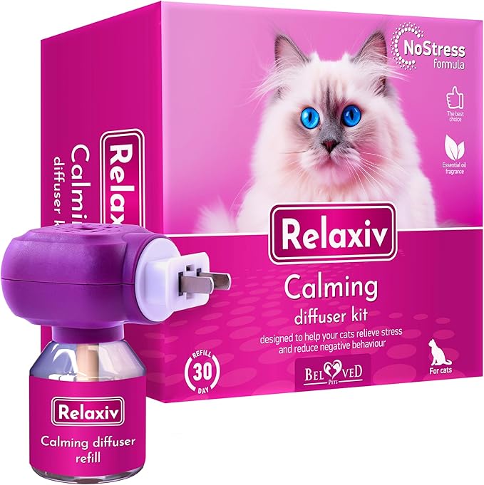 Relaxivet Natural Cat Calming Pheromone Diffuser - Improved No-Stress Formula - Anti-Anxiety Treatment #1 for Cats and Dogs with a Long-Lasting Calming Effect