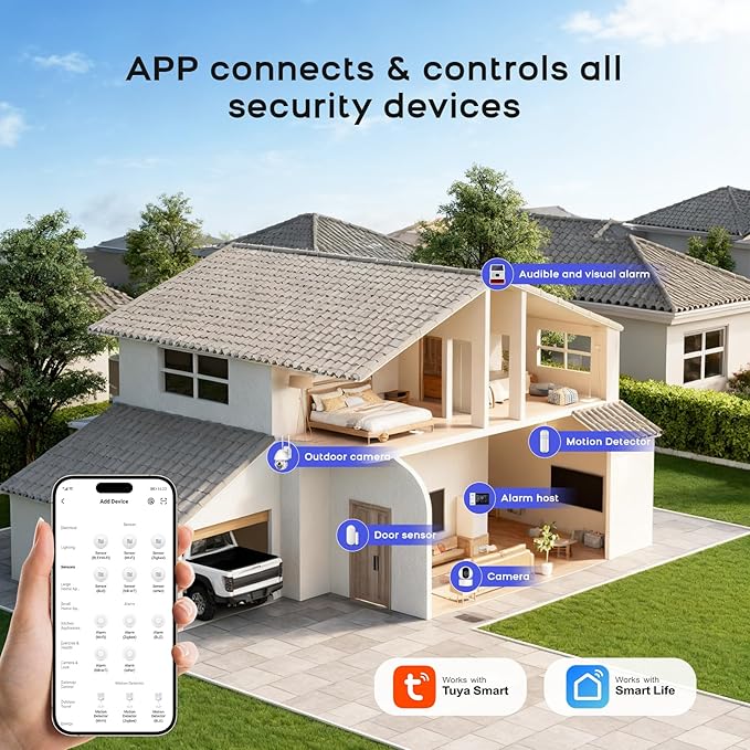 Alarm System for Home Security,24Pcs WiFi+GSM/4G Door/WindowAlarmSystem Kit,with Touch Screen & App Alerts&Auto Alarm Dial Compatible with Alexa,for Apartment,Kids Safety NO Monthly Fees