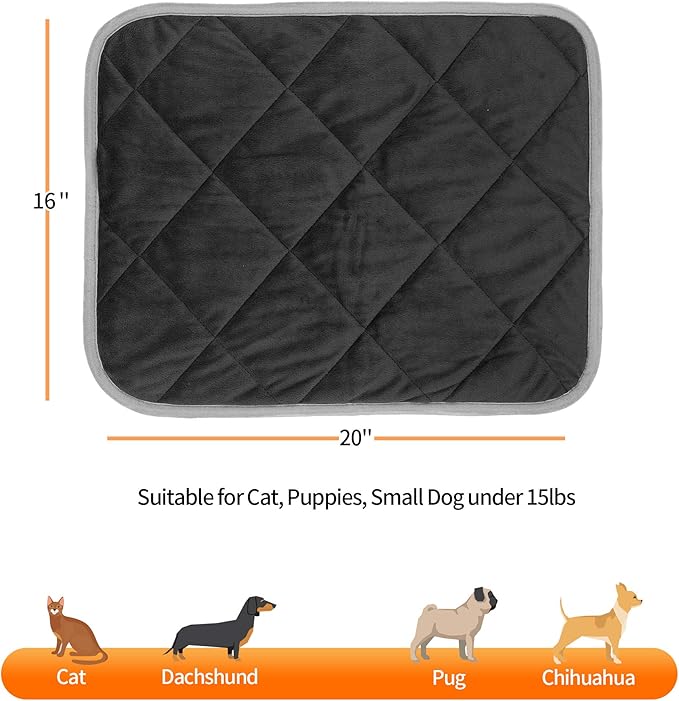 NWK Self Warming Thermal Pet Mat for Dogs and Cats, Body Heat Reflecting Cat Bed Mat, Washable, for Sofa & Crate & Kennel & Car Seat (Obsidian Black, Small (20'' X 16'' X 0.4''))