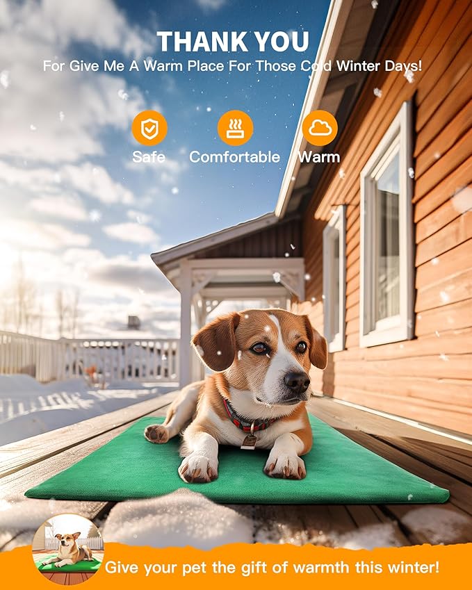 PETNF Outdoor Heated Pet Bed with Waterproof Cover,Pet Heating Pads for Dog,Soft Electric Blanket Auto Temperature Control,Heating Mat for Dog House Cabin Cot Doorway,Rescue Cats,Green