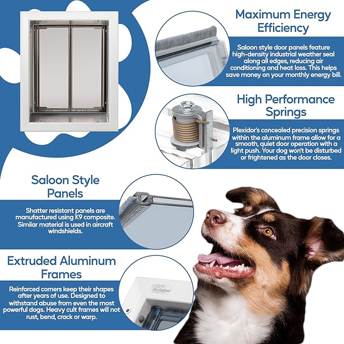 PlexiDor Performance Pet Doors for Dogs and Cats - Wall Mount Dog Door with Lock and Key - White, Large Size