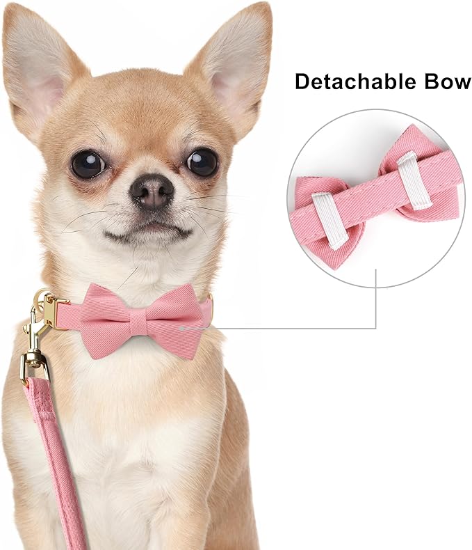 Beirui Cute XXS Dog Harness Set with Three Detachable Bows, Adjustable Step in Dog Harness Collar and Leash Set with Secure Metal Buckle for Daily Walking, Parties & Holiday Outfits(Pink,XXS)