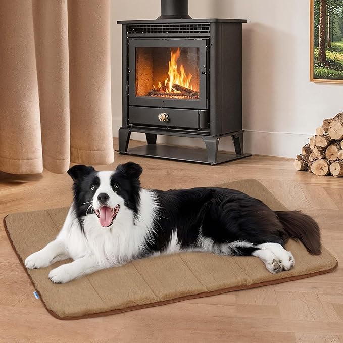 Dog Crate Pad for Large Dogs - 35x23 Orthopedic Dog Bed with Memory Foam, Washable Water-Resistant Soft Pet Mat with Non-Slip Bottom, Khaki