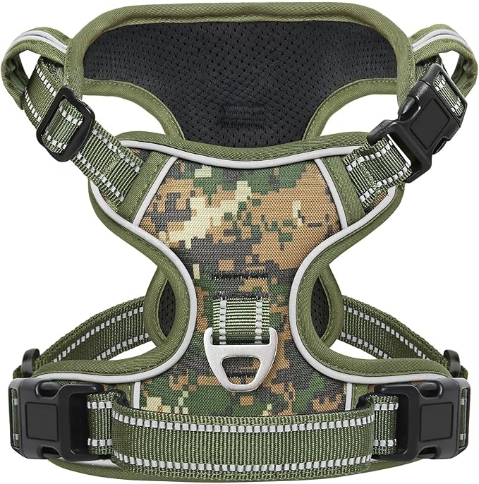 Timos Dog Harness Small Sized,No Pull Dog Harness Adjustable Metal Rings 3 Buckles,Reflective No Choke with Easy Control Handle for Small Dogs,Military Green S
