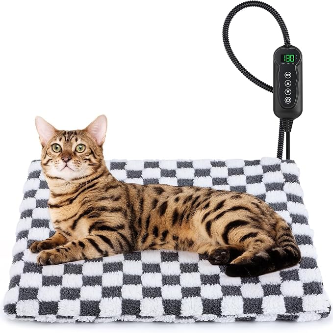 MIXJOY Heated Cat Bed, 11 Adjustable Temperature Cat Heating Pad Indoor with Timer, Pet Heating Pads for Cats Dogs, Electric Dog Heat Pad with Washable Cover, Heated Pet bed-18''x16'', Small