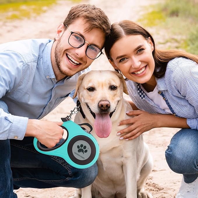 16 ft Retractable Dog Leash for Extra Large Dogs up to 130 lbs,Tangle-Free Nylon Tape,Blue Dan24 XL