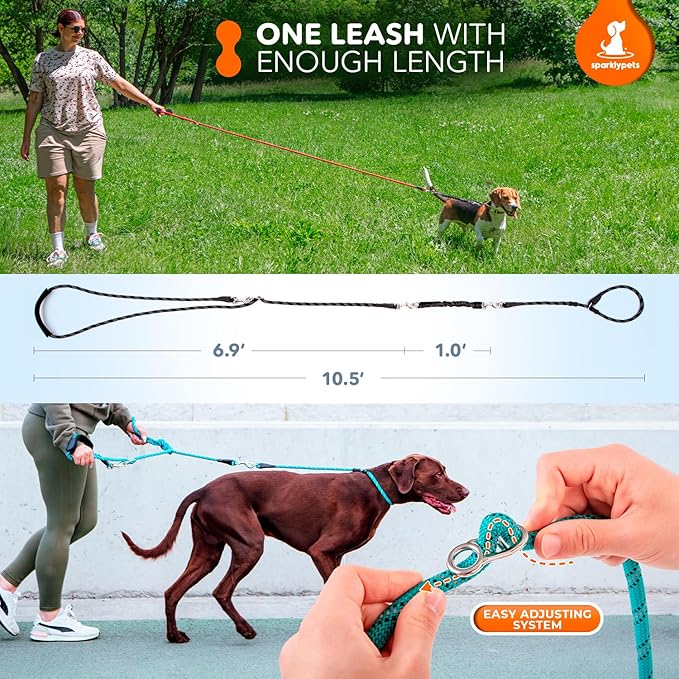SparklyPets Multifunctional Bungee Hands Free Leash with Detachable Slip Lead – Crossbody & Waist Leash for Dog Walking, Medium & Large Breeds (Green)