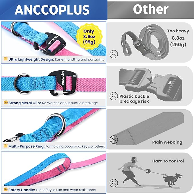 Hands Free Dog Leash, Multifunctional Crossbody Running for Dogs, Ultra-Light Dog Training Leash with Secure Clip, Short & Long Leashes, Adjustable Service Dog Leashes (Aqua Pink)