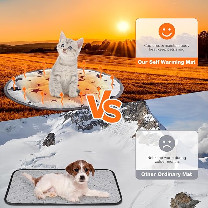Namalu 4 Pack Self Warming Cat Bed Self Heating Cat Mat Star Pattern Soft Dog Crate Pad Thermal Pet Mat Anti Slip Kennel Dog Washable Warming Bed for Outdoor Indoor(15.7 Inch,Gray)