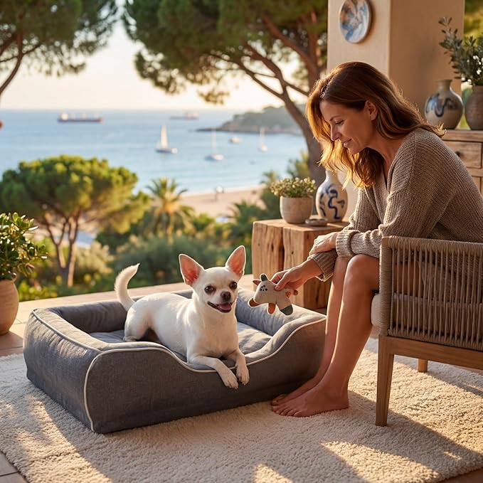 Orthopedic Dog Beds for Small Dogs with Removable Washable Cover,Cooling Gel Memory Foam with Egg-Crate Foam & Foam Sides Bolster Waterproof,Relieves Joint Pain,24"x18"x6"Dark Grey