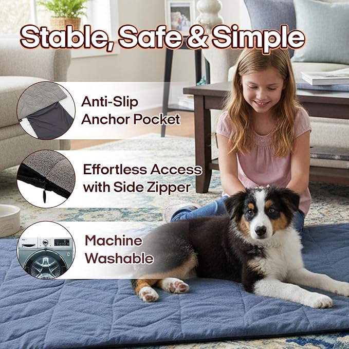 Dog Heating Pad (56"x40") - Waterproof Electric Heated Mat & Pet Bed for Indoor and Outdoor Use, Chew Resistant Cord, Machine Washable Cover with Wheat Pattern Quilting, for Cats and Pets