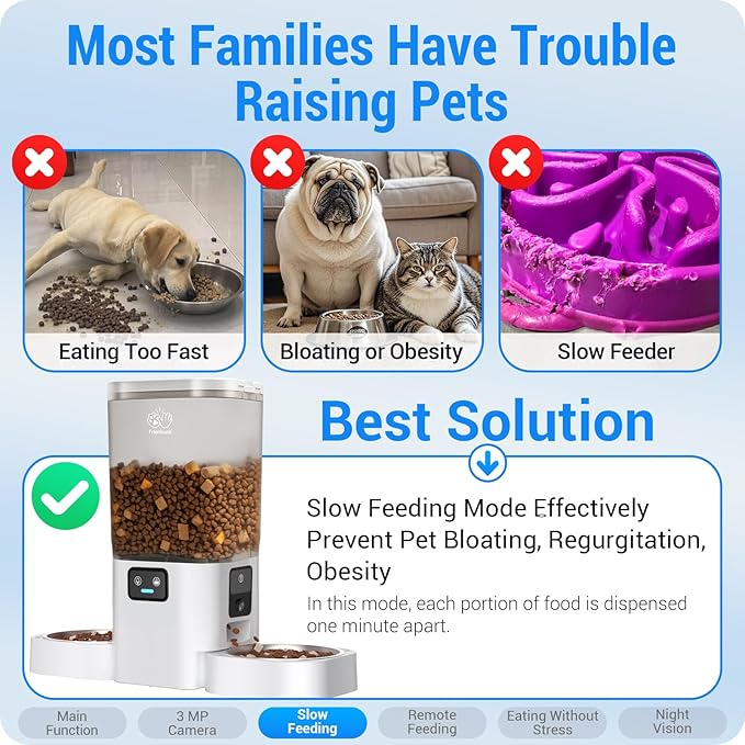 5G WiFi Automatic Cat Feeder with Two HD Camera: 7L Automatic Dog Feeder with Night Vision, Auto Cat Food Dispenser for Multiple Pet, Detachable for Easy Cleaning - 29 Cup