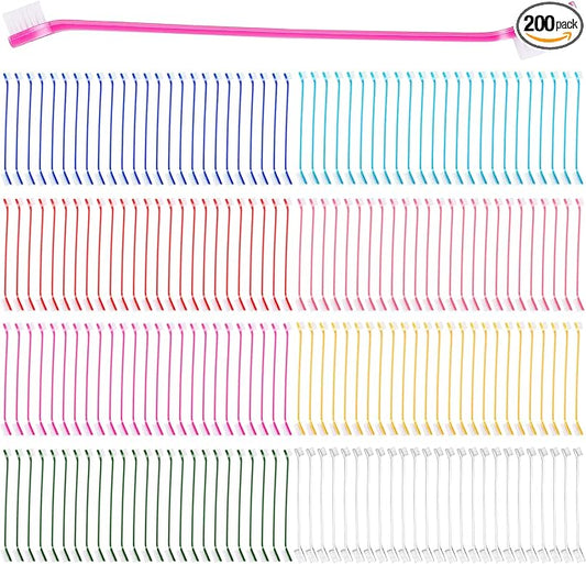 200 count Dog Toothbrush Bulk Dual Headed Dental Brushes Dogs Tooth Brushing Kit Long Handle Pet Tooth Brush for Puppy Large Small Cats and Most Pets Teeth Cleaning Dental Care Supplies, 8 Colors