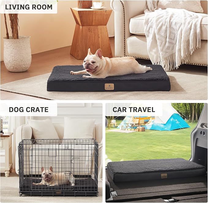 Bedfolks Orthopedic Dog Bed for Large Dogs - Egg Foam Dog Crate Bed with Removable Waterproof Cover, Pet Bed Mat Suitable for Dogs and Pets Up to 50 lbs (35 x 22 x 3 inches, Black)
