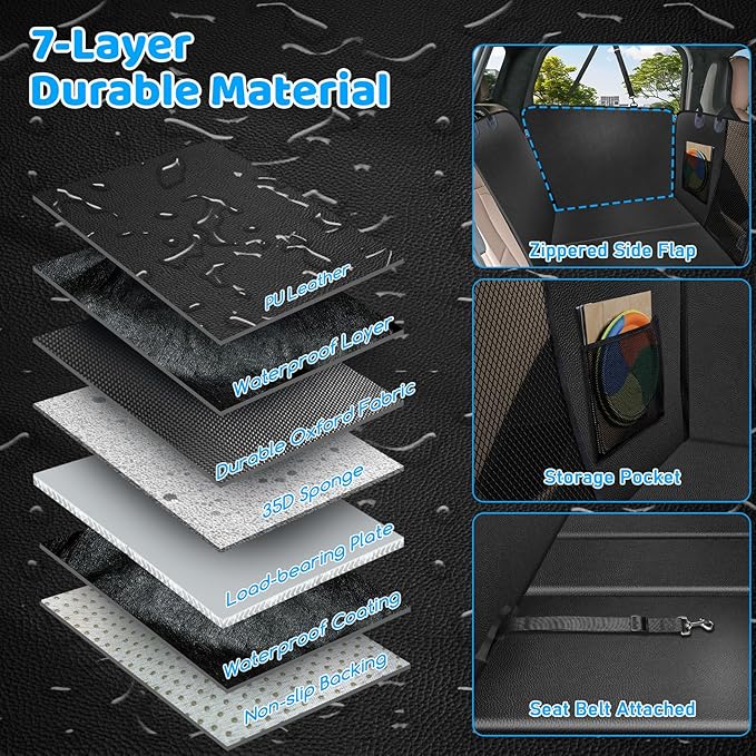 URPOWER PU Leather Back Seat Extender for Dogs – Hard Bottom Dog Car Seat Cover Holds 550 lbs, Anti-Scratch & Waterproof Dog Hammock for Cars, SUVs, Dogs Car Bed Pet Backseat Protector