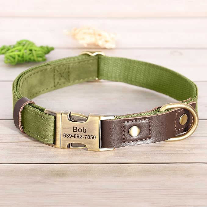 Personalized Dog Collars, Custom Soft PU Leather Dog Collar with Pet Name and Phone Number for Medium Dogs, Adjustable and Durable Pet Collars with Quick Release Metal Buckle,M(13-19")