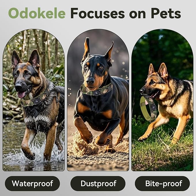 2025 Upgrade Waterproof AirTag Dog Collar, Military Tactical Dog Collar with AirTag Holder, Comfortable Control Handle and Metal Buckle, GPS Dog Collar Holder for Medium to Large Dogs (Camouflage,L)