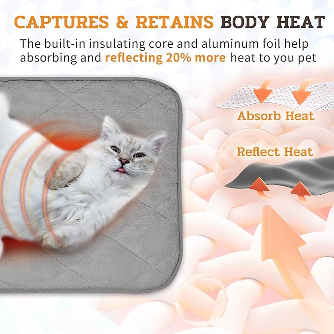 NWK Fluffy Self Warming Cat Mat, Cat Blanket, Thermal Dog Mat, Washable, Non-Slip Bottom for Sofa & Crate & Kennel & Car Seat (Misty Gray, X-Large (45'' X 28'' X 0.4''))