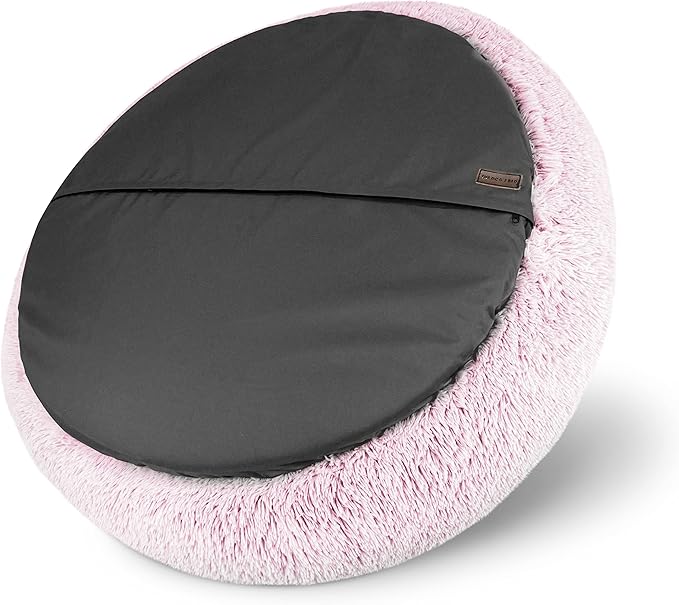 The Dog’s Bed Sound Sleep Original Calming Dog & Cat Bed, Anti-Anxiety Rose Pink Fur Donut Nest Snuggler, with Removable Cover, Veterinary Approved