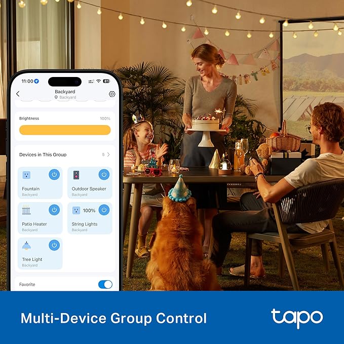 Tapo Outdoor Smart Dimmer Plug for Outdoor Lights, Matter, App Control, IP65 Weather Resistant, Works with Siri, Alexa, Google, ETL Certified, Energy Monitoring,150WLED/CFL, 2.4GHZ WiFi Only, P430M