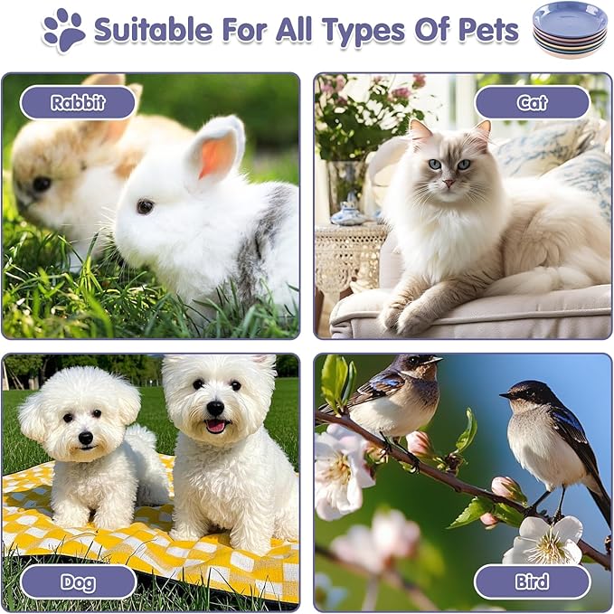 6 Pack Ceramic Cat Bowls, Cat Food Bowl, Anti Whisker Fatigue Cats Bowl Set, 6 Inches Shallow Wide Kitten Plates for Food and Water,Durable Wheat Straw Cats Bowls