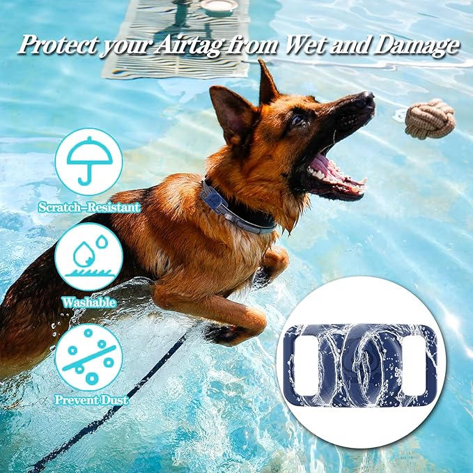 2 Pack Waterproof AirTag Dog Collar Holder Compatible with Apple AirTag, Silicone Hidden Loop Holder for Airtag Tracker, Anti-Lost Dog Collar Air Tag Accessories(Blue,Black)
