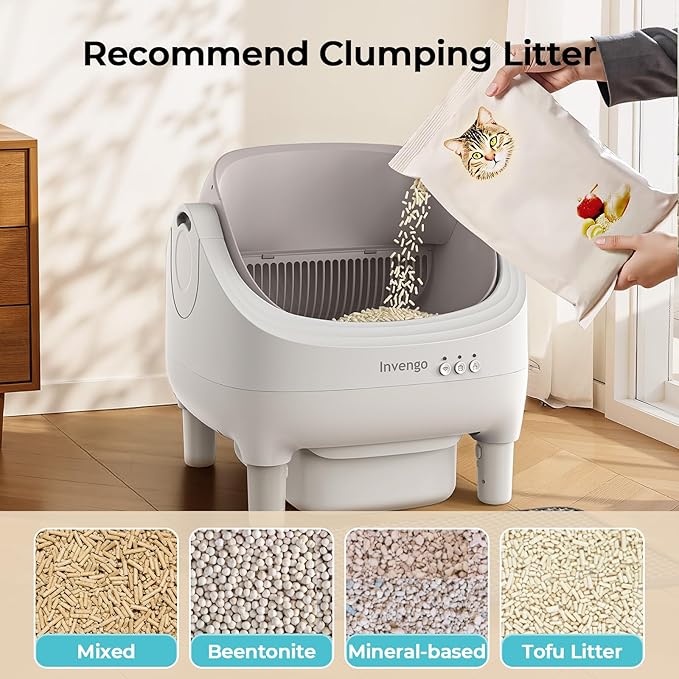 Automatic Cat Litter Box Self Cleaning, App Control, Open-Top Automatic Litter Box with Safety Sensors, Ultra-Quiet, 10L Waste Bin with Odor Control, 2 Rolls of Garbage Bags, Khaki