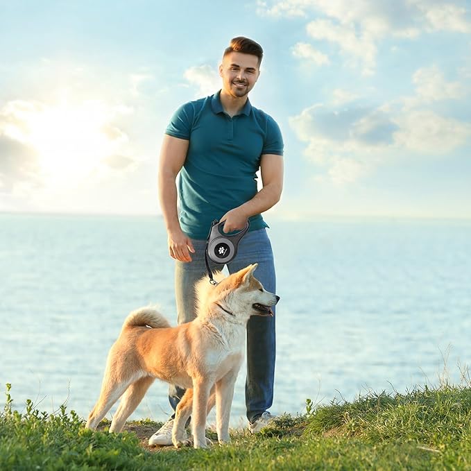 16 ft Retractable Dog Leash for Extra Large Dogs up to 130 lbs,Tangle-Free Nylon Tape,Black Dan24 XL