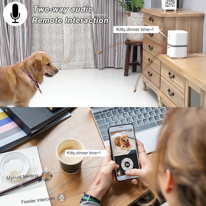 Petalk AI II Dog Camera with Auto Treat Dispenser, No Subscription Fee, 1080p HD, 180° Full-Room View 2-Way Audio, Night Vision, 2.4GHz WiFi Only