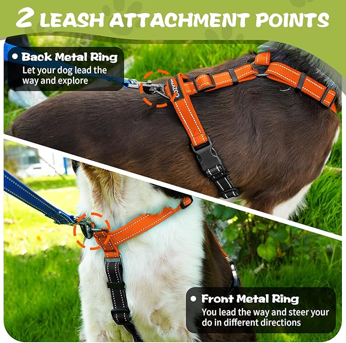 No-Pull Harness,Y-Shaped Design,Buckle-Neck Balance Harness with Reflective Stitching, Ideal for Dog Training and Night Walking, Padded Handle, Durable High-Tensile Nylon-Orange-L