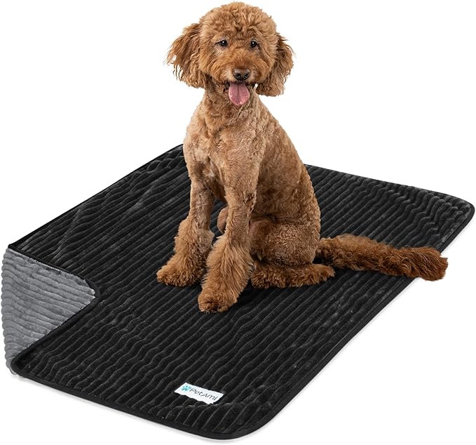 PetAmi Waterproof Dog Blanket, Leakproof Pet Blanket for Small Medium Large Dogs, Reversible Furniture Bed Sofa Couch Cover Protector, Plush Striped Pet Throw for Indoor Cat, 60x80 in, Black Grey