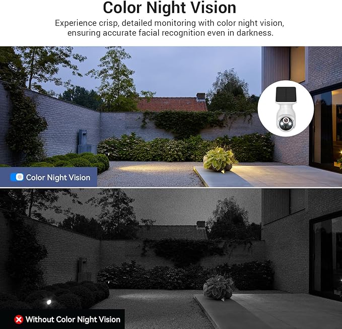 1080p Security Camera with Solar Panel, Smart AI Motion Detection, Night Vision, 2-Way Talk, IP65, Cloud Storage (Sold Separately), Indoor/Outdoor Surveillance Bullet Cam, 2.4GHz WiFi Only