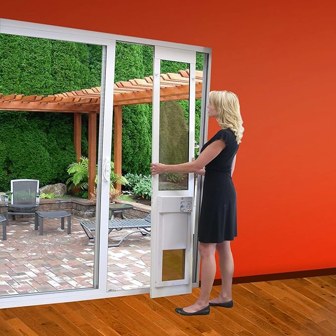 Power Pet Electronic Dog Door - High Tech Pet Electronic Pet Doors - Fully Automatic Sliding e-Glass Electronic Dog Doors - Pets up to 30 lbs - Medium - Tall 93.125" - 96" Patio Doors - PX-1-STE