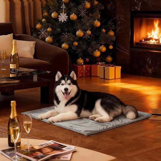 Toozey Large Heated Pet Mat 35x24 in - Waterproof, Chew Resistant, 6 Temp Settings with Timer, Indoor Use for Dogs and Cats