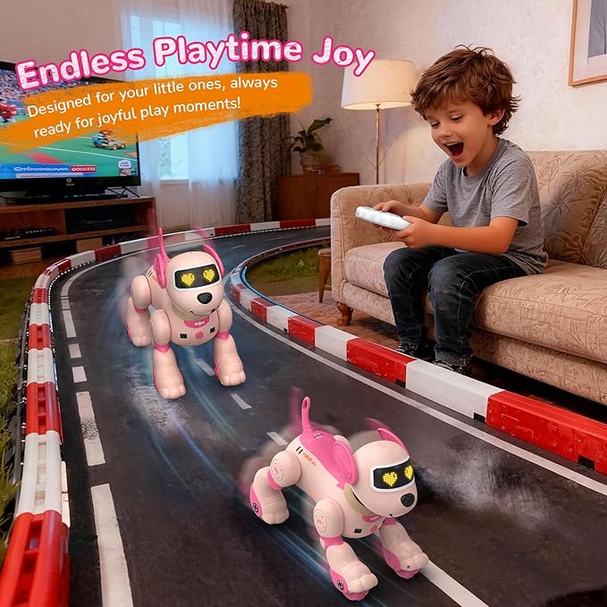 anysun Remote Control Robot Dog Toy for Kids, Programmable Smart Puppy Intelligent Learning Dancing Walking RC Robot Toys for Girls and Boys (Pink)