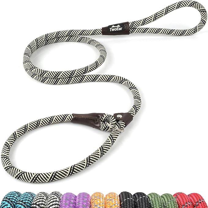 TwoEar Slip Leads for Dogs, 1/2" x 6FT Slip Leash for Large Dogs with Highly Reflective Threads, Comfortable Strong Rope Slip Leads, No Pull Pet Training Leash, Grey