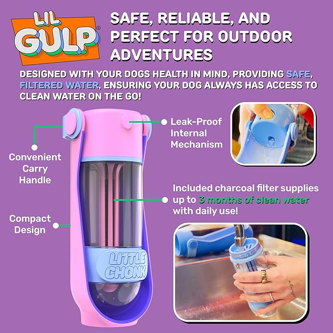 Lil Gulp Dog Water Bottle | Advanced Carbon Filtration for Safe Filtered Water on The Go | BPA-Free Leak-Proof Portable Dog Travel Water Bottle with Retractable Water Spout, 15 Fl oz - Power Punch
