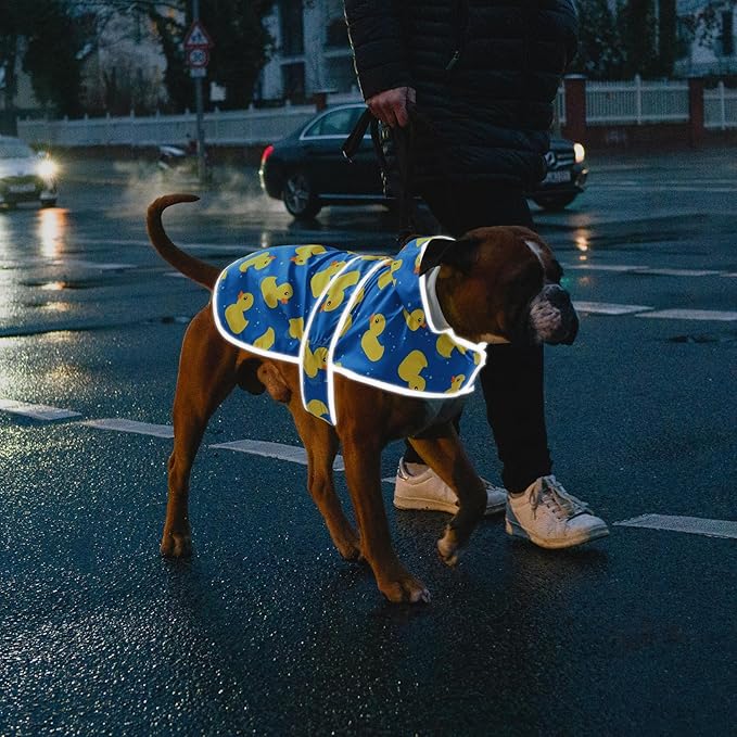 Dog Raincoats for Medium Dogs Waterproof Hooded Rain Jacket with Reflective Strips Leash Hole & Poncho Adjustable Fit (ShinyDuck,M)