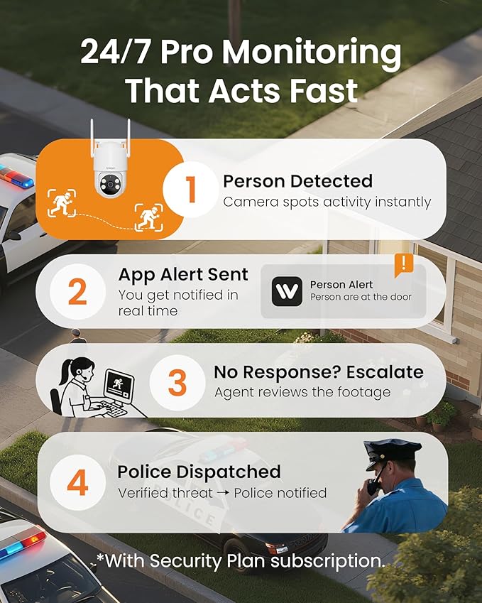 Anlapus 4 x C281 3MP 2K Security WiFi Camera Outdoor, 360° Pan/Tilt Wired Security Camera, AI Detect, Auto Track, Color Night Vision, 2-Way Talk, 2.4/5GHz, Light Siren Alarm, Cloud/Memory Card Storage