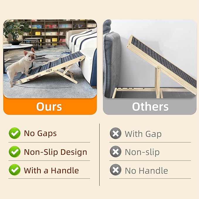 Dog Ramp for Bed-Non-Slip - Extra Wide Pet Ramp for Small Large Dogs to Get on Couch Car Wooden Foldable Dog Ramp Seamlessly Connects Platform -Hold up to 110 Pound-Adjustable, Foldable (S)
