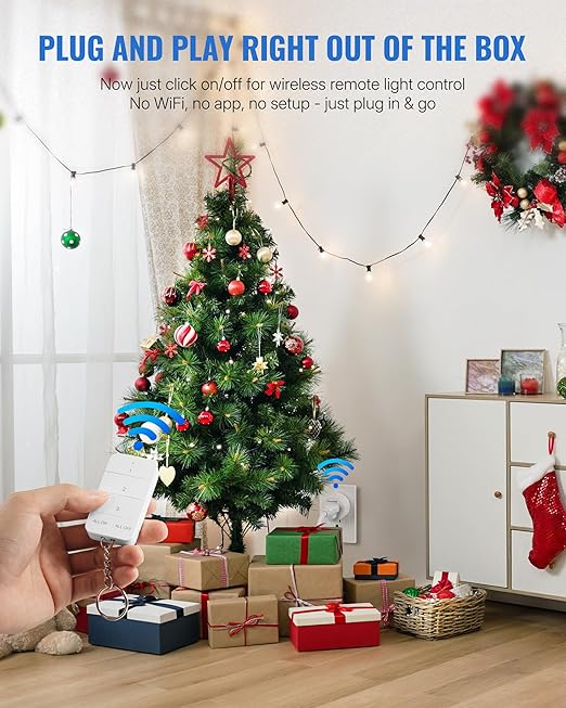 Remote Control Outlet, WILAWELS Wireless Light Switch with Magnetic Base, On Off Remote Outlet Switch for Lights, Lamps, Fan, Appliance, 100ft RF Range, 15A/1875W, One Remote for Two Plugs W09RC1206