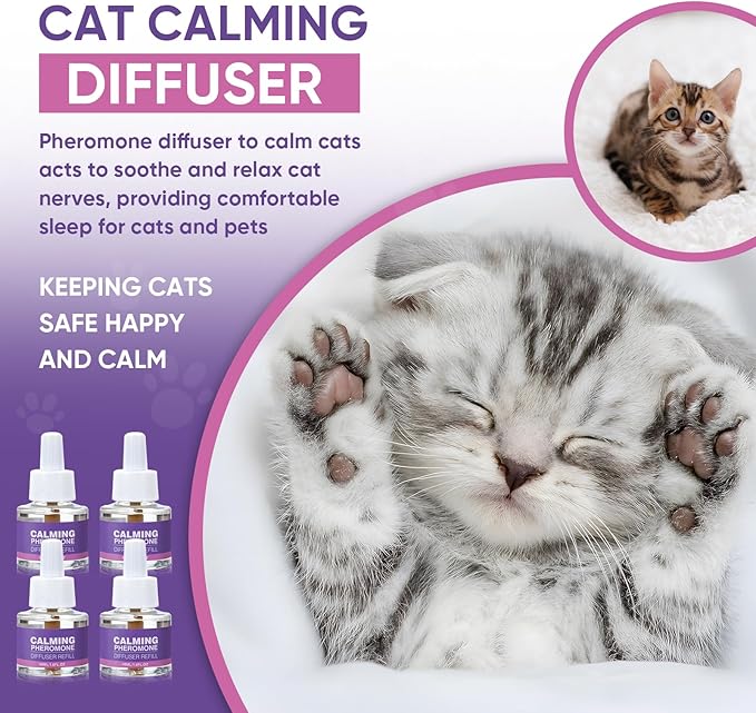 Cat Calming Pheromone Diffuser Effectively Relieve Anxiety Stress Cat Calming Diffuser Comfort for Cats Refill Reduce Fighting Spraying and Scratching Calm Relaxing 48ml/Bottle Fits All Cats