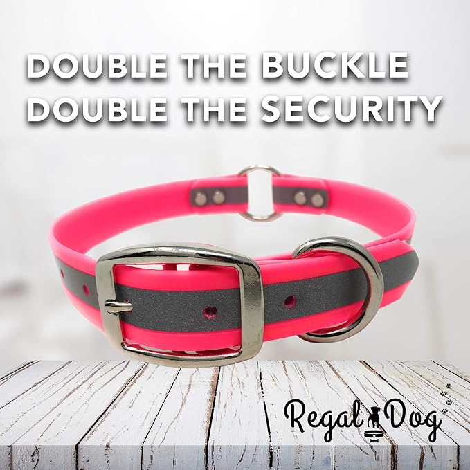 Regal Dog Products Medium Pink with Custom Engraved Waterproof Dog Collar and Leash Set | Waterproof Dog Collar with D Ring | Center Ring & 5'ft Leash | Matching Dog Collar and Leash for Dogs