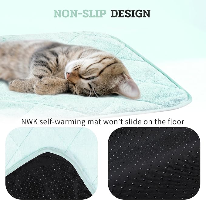 NWK Fluffy Self Warming Cat Mat, Cat Blanket, Thermal Dog Mat, Washable, Non-Slip Bottom for Sofa & Crate & Kennel & Car Seat (Mint Green, X-Large (45'' X 28'' X 0.4''))