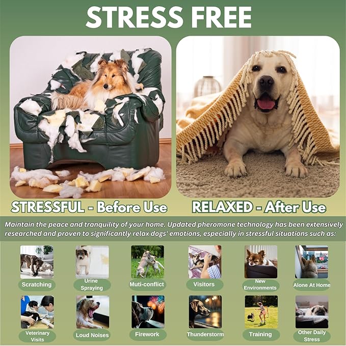 8-in-1 Calming Diffuser for Dog – Pheromone-Based Dog Anxiety Relief, 2 Plug-Ins & 6 Refills for 180-Day Stress Support – Helps Promote Calm Behavior, Safe & Non-Toxic, Anxiety Relief for Dogs